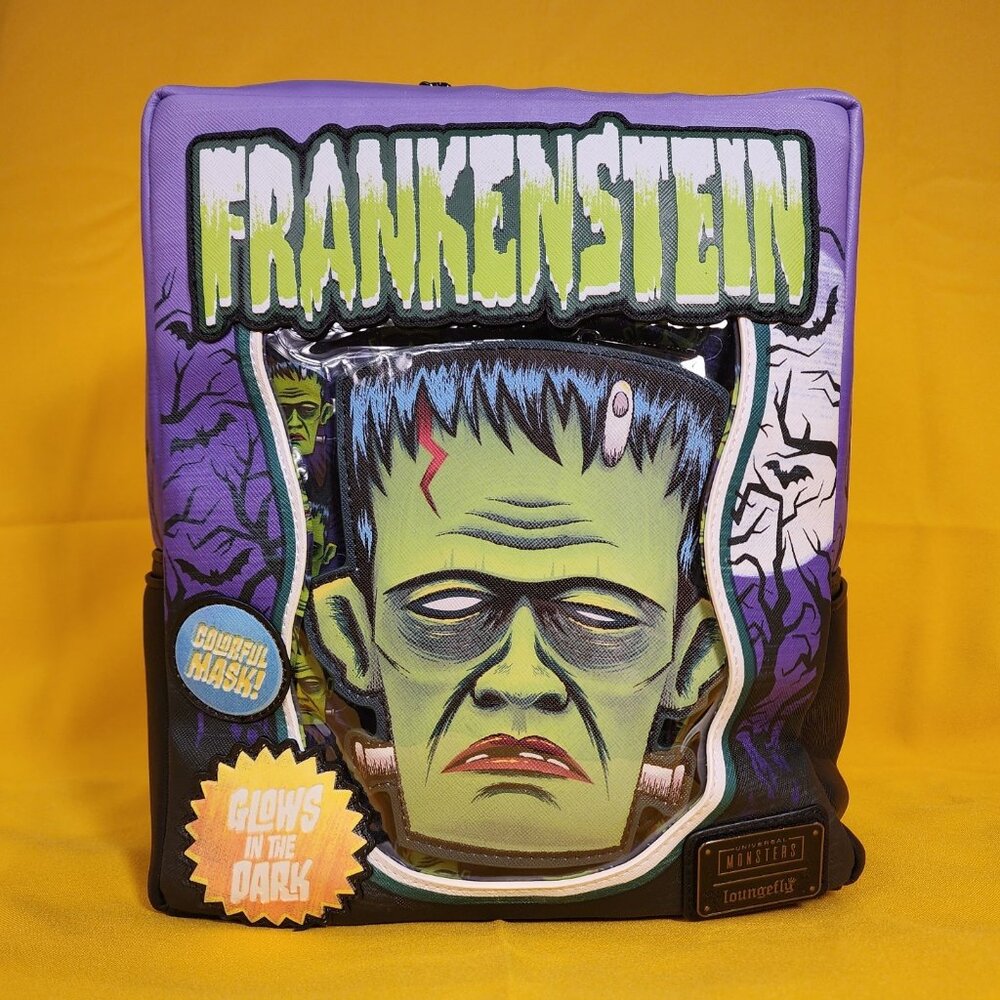 Loungefly Universal Monsters Frankenstein Mask Glow Mini Backpack With Coin Bag